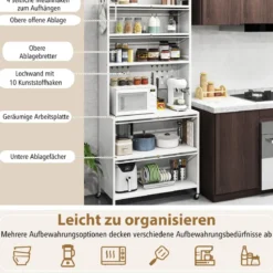 Küchenschrank mit 6 Ebenen Buffet-Schrank mit Regal freistehendes Backregal mit Stauraum Schwarz/Weiß