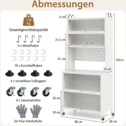 Küchenschrank mit 6 Ebenen Buffet-Schrank mit Regal freistehendes Backregal mit Stauraum Schwarz/Weiß