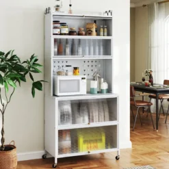 Küchenschrank mit 6 Ebenen Buffet-Schrank mit Regal freistehendes Backregal mit Stauraum Schwarz/Weiß