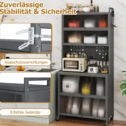 Küchenschrank mit 6 Ebenen Buffet-Schrank mit Regal freistehendes Backregal mit Stauraum Schwarz/Weiß