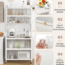 Küchenschrank mit 6 Ebenen Buffet-Schrank mit Regal freistehendes Backregal mit Stauraum Schwarz/Weiß