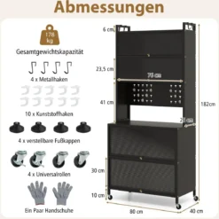 Küchenschrank mit 6 Ebenen Buffet-Schrank mit Regal freistehendes Backregal mit Stauraum Schwarz/Weiß