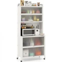 Küchenschrank mit 6 Ebenen Buffet-Schrank mit Regal freistehendes Backregal mit Stauraum Schwarz/Weiß