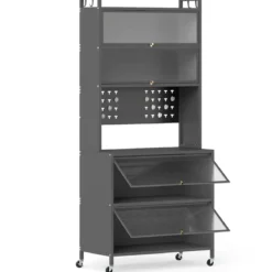 Küchenschrank mit 6 Ebenen Buffet-Schrank mit Regal freistehendes Backregal mit Stauraum Schwarz/Weiß