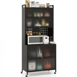 Küchenschrank mit 6 Ebenen Buffet-Schrank mit Regal freistehendes Backregal mit Stauraum Schwarz/Weiß
