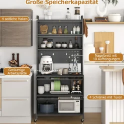Küchenschrank mit 6 Ebenen Buffet-Schrank mit Regal freistehendes Backregal mit Stauraum Schwarz/Weiß