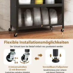 Küchenschrank mit 6 Ebenen Buffet-Schrank mit Regal freistehendes Backregal mit Stauraum Schwarz/Weiß