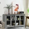 Küchenschrank mit Glasschiebetüren & Verstellbarem Ablage Sideboard Grau