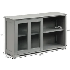 Küchenschrank mit Glasschiebetüren & Verstellbarem Ablage Sideboard Grau