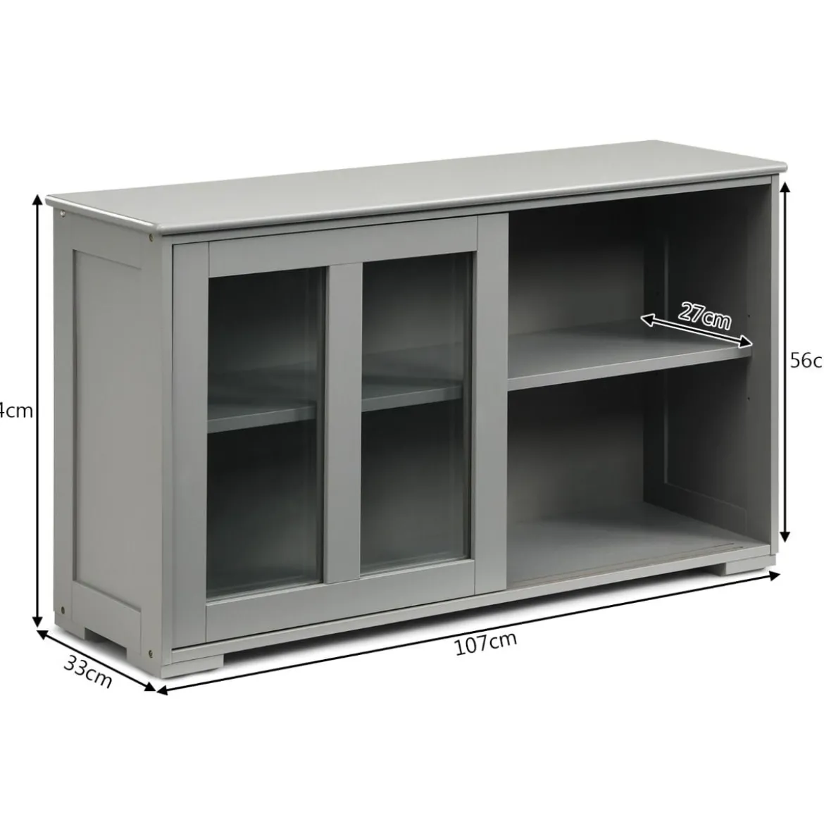 Küchenschrank mit Glasschiebetüren & Verstellbarem Ablage Sideboard Grau