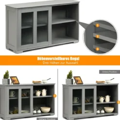 Küchenschrank mit Glasschiebetüren & Verstellbarem Ablage Sideboard Grau