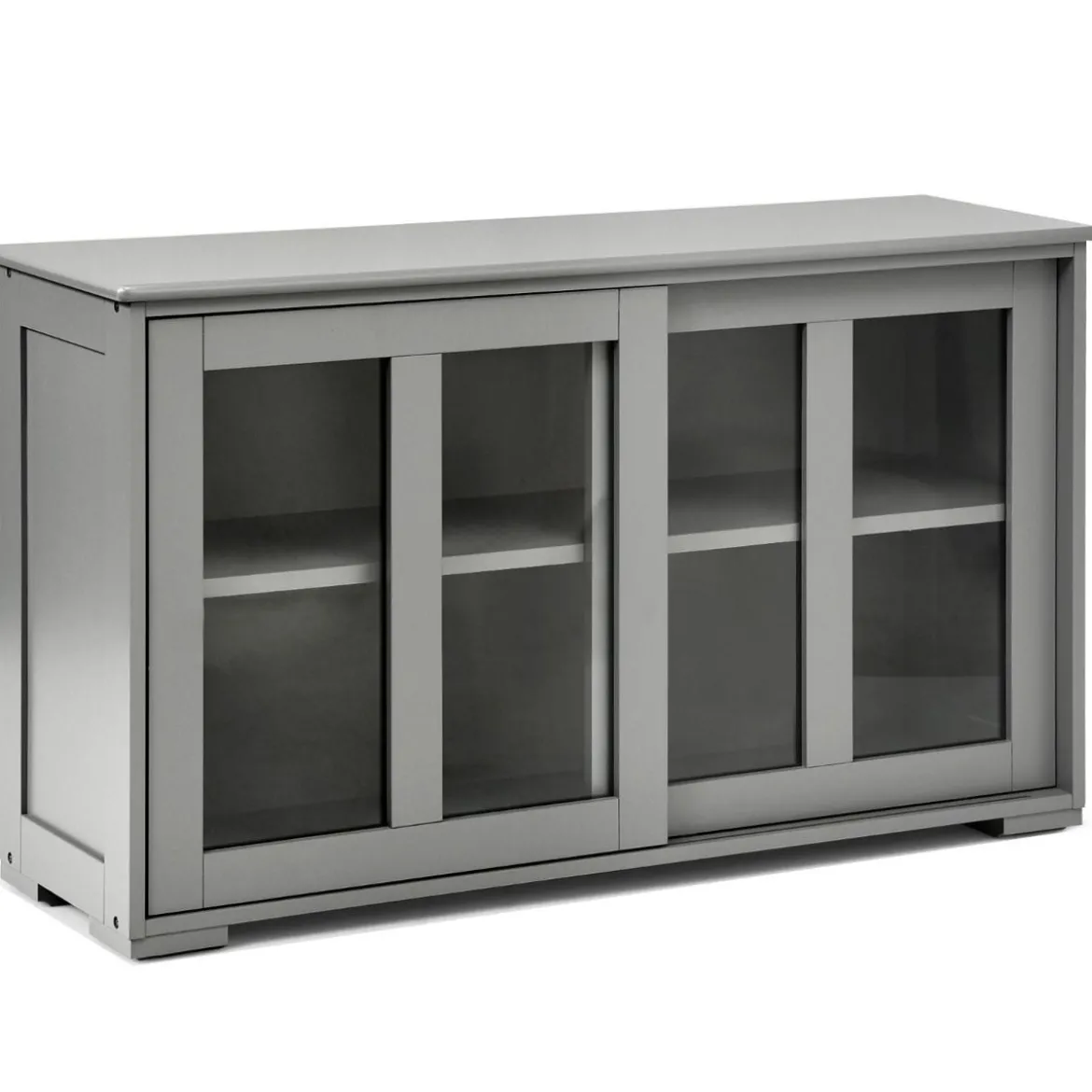 Küchenschrank mit Glasschiebetüren & Verstellbarem Ablage Sideboard Grau