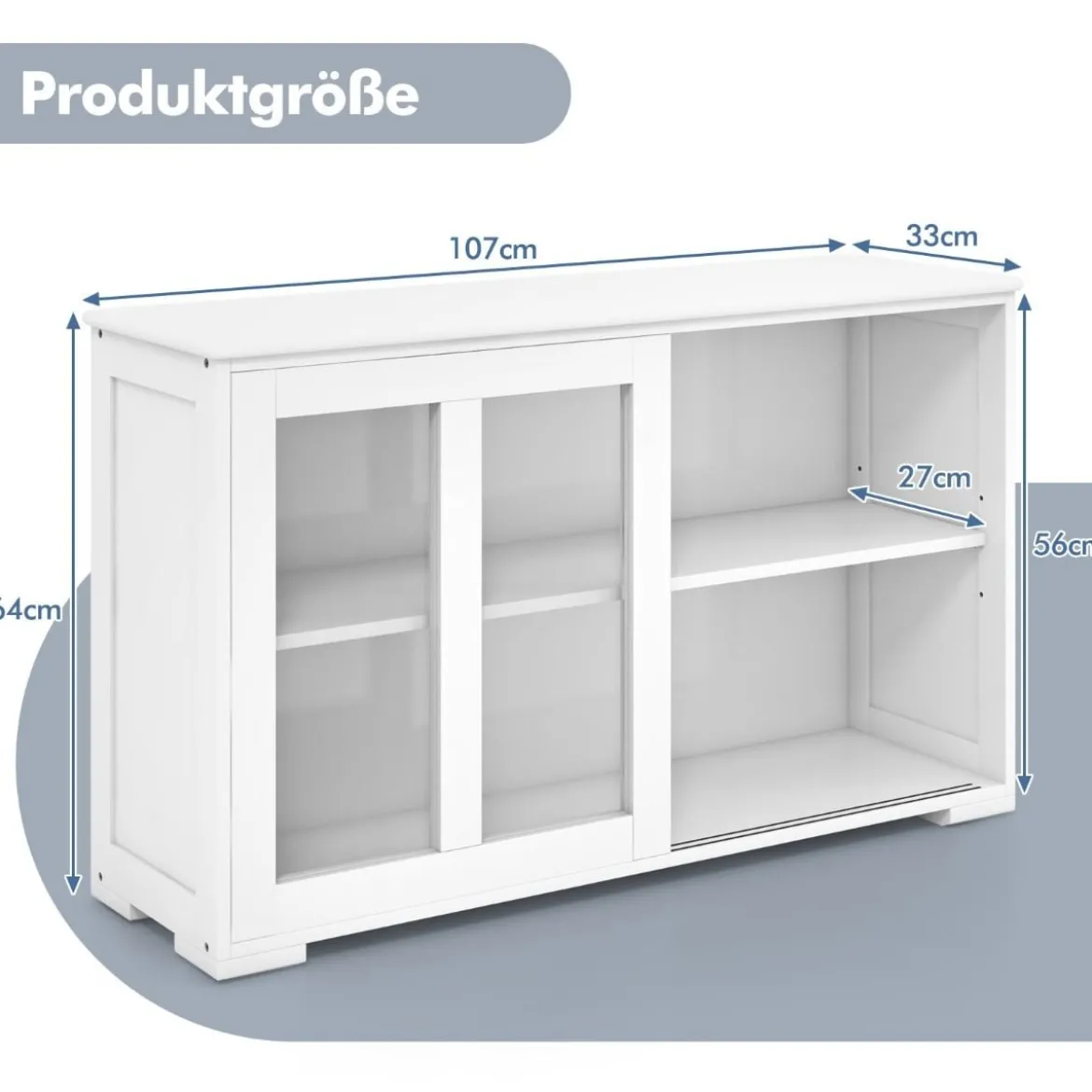 Küchenschrank mit Glasschiebetüren & Verstellbarem Ablage Sideboard Weiß