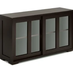 Küchenschrank mit Glasschiebetüren & Verstellbarem Ablage Sideboard Braun