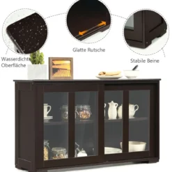 Küchenschrank mit Glasschiebetüren & Verstellbarem Ablage Sideboard Braun