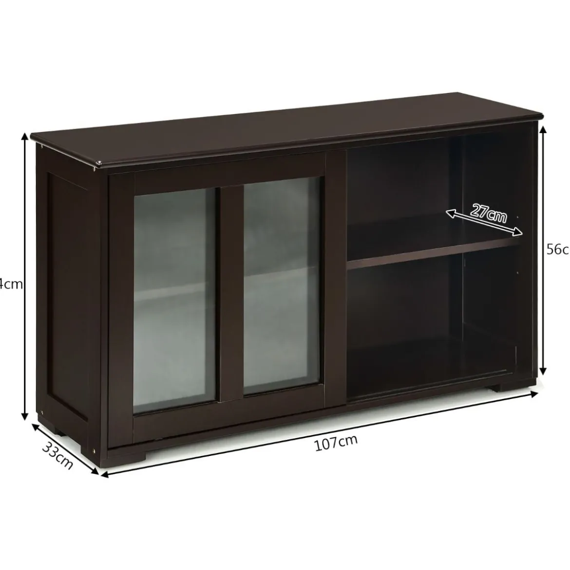 Küchenschrank mit Glasschiebetüren & Verstellbarem Ablage Sideboard Braun
