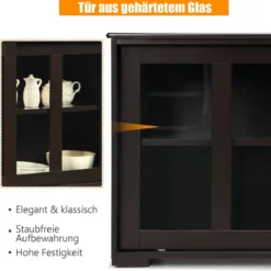 Küchenschrank mit Glasschiebetüren & Verstellbarem Ablage Sideboard Braun