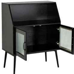 Küchenschrank mit Glastüren & offenem Fach Kommode Holz 80 x 40 x 101 cm Schwarz