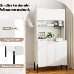 Küchenschrank mit Ladestation 164 cm hoher Weinschrank mit Weinglashalter Buffet-Sideboard Weiß