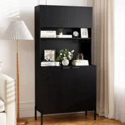 Küchenschrank mit Ladestation 164 cm hoher Weinschrank mit Weinglashalter Buffet-Sideboard Schwarz