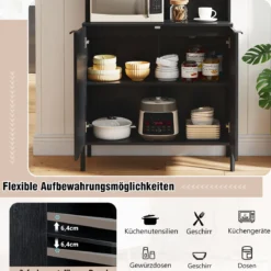 Küchenschrank mit Ladestation 164 cm hoher Weinschrank mit Weinglashalter Buffet-Sideboard Schwarz
