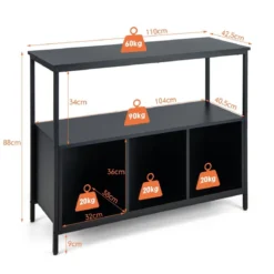 Küchenschrank mit Metallrahmen & Offenem Regal & 3 Fächern Sideboard 110 x 42,5 x 88 cm Schwarz