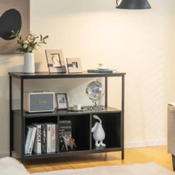Küchenschrank mit Metallrahmen & Offenem Regal & 3 Fächern Sideboard 110 x 42,5 x 88 cm Schwarz