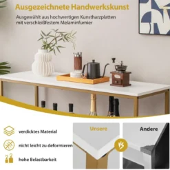 Küchenschrank mit Metallrahmen & Offenem Regal & 3 Fächern Sideboard 110 x 42,5 x 88 cm Weiß