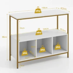 Küchenschrank mit Metallrahmen & Offenem Regal & 3 Fächern Sideboard 110 x 42,5 x 88 cm Weiß