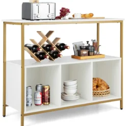 Küchenschrank mit Metallrahmen & Offenem Regal & 3 Fächern Sideboard 110 x 42,5 x 88 cm Weiß