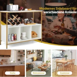 Küchenschrank mit Metallrahmen & Offenem Regal & 3 Fächern Sideboard 110 x 42,5 x 88 cm Weiß
