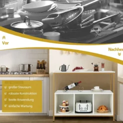 Küchenschrank mit Metallrahmen & Offenem Regal & 3 Fächern Sideboard 110 x 42,5 x 88 cm Weiß