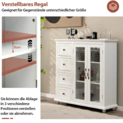 Küchenschrank mit 4 Schubladen & Verstellbarem Regal & 2 Türen Moderner Buffetschrank Weiß