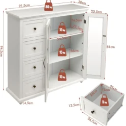 Küchenschrank mit 4 Schubladen & Verstellbarem Regal & 2 Türen Moderner Buffetschrank Weiß
