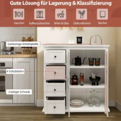 Küchenschrank mit 4 Schubladen & Verstellbarem Regal & 2 Türen Moderner Buffetschrank Weiß