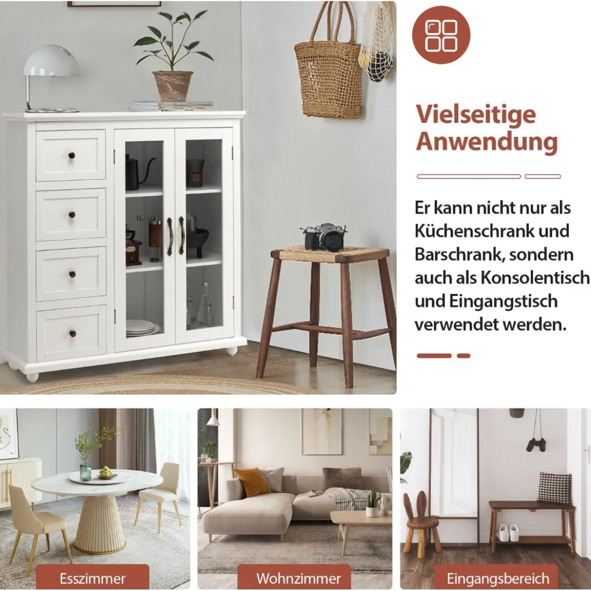 Küchenschrank mit 4 Schubladen & Verstellbarem Regal & 2 Türen Moderner Buffetschrank Weiß