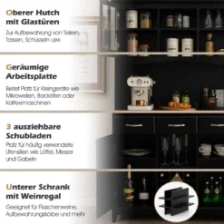 Küchenschrank mit 3 Schubladen & Weinregal & Offenen Regalen & Arbeitsplatte