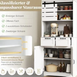 Küchenschrank mit Steckdose hoher Mehrzweckschrank mit Türen Schubladen & verstellbarem RegalWeiß