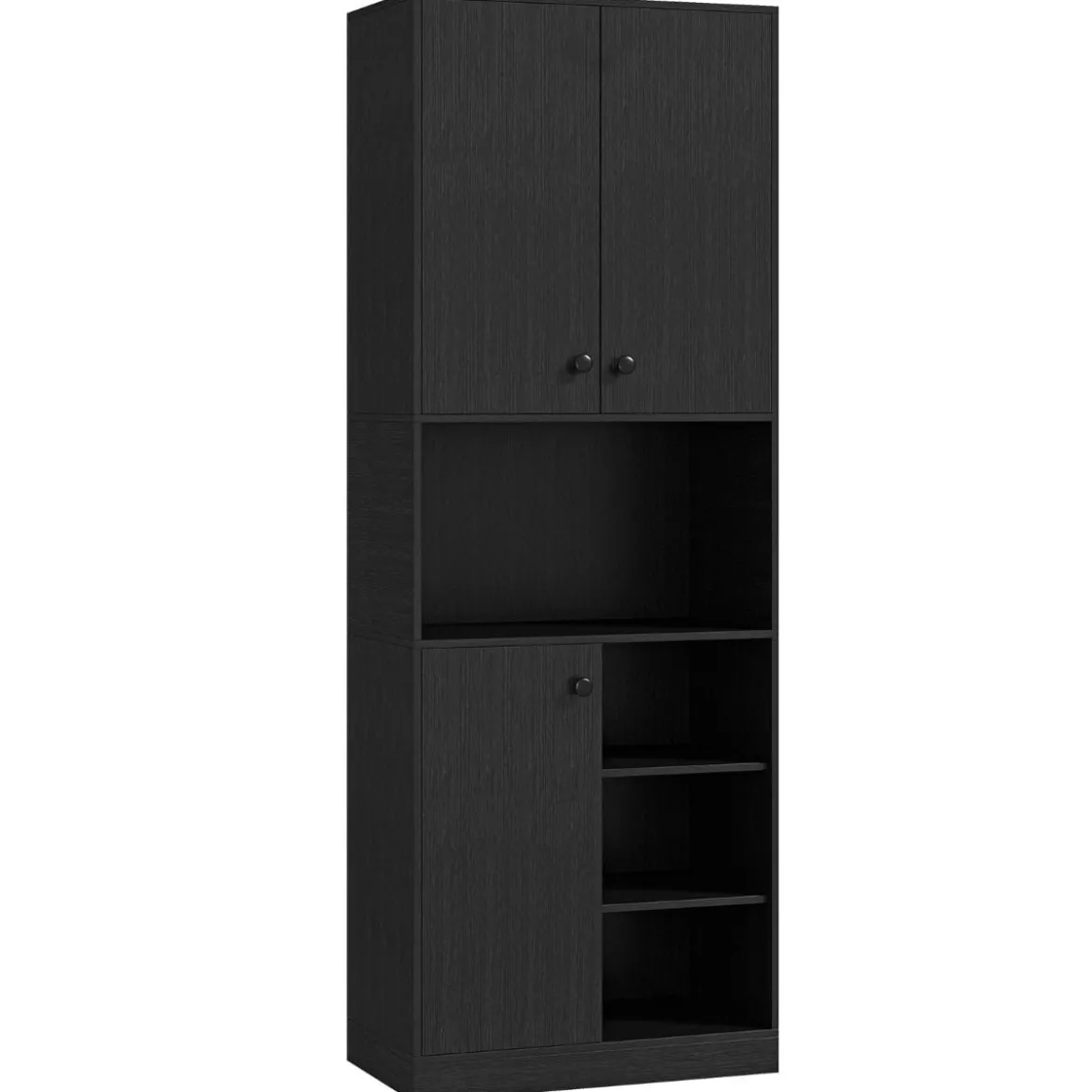 Küchenschrank mit 3 Türen & Offenen Regalen Buffetschrank mit Arbeitsplatte Hochschrank Schwarz