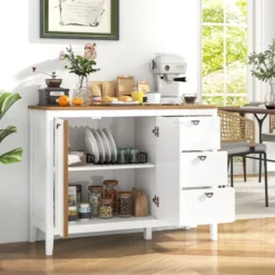 Küchenschrank mit 2 Türen & 3 Schubladen Holz Sideboard Buffetschrank 106 x 40 x 80 cm