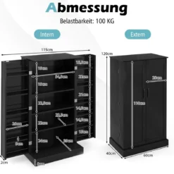 Küchenschrank mit 2 Türen & 6 Verstellbaren Einlegeböden Vorratsschrank 60 x 40 x 120,5 cm