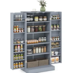 Küchenschrank mit 2 Türen & 6 Verstellbaren Einlegeböden Vorratsschrank 60 x 40 x 120,5 cm