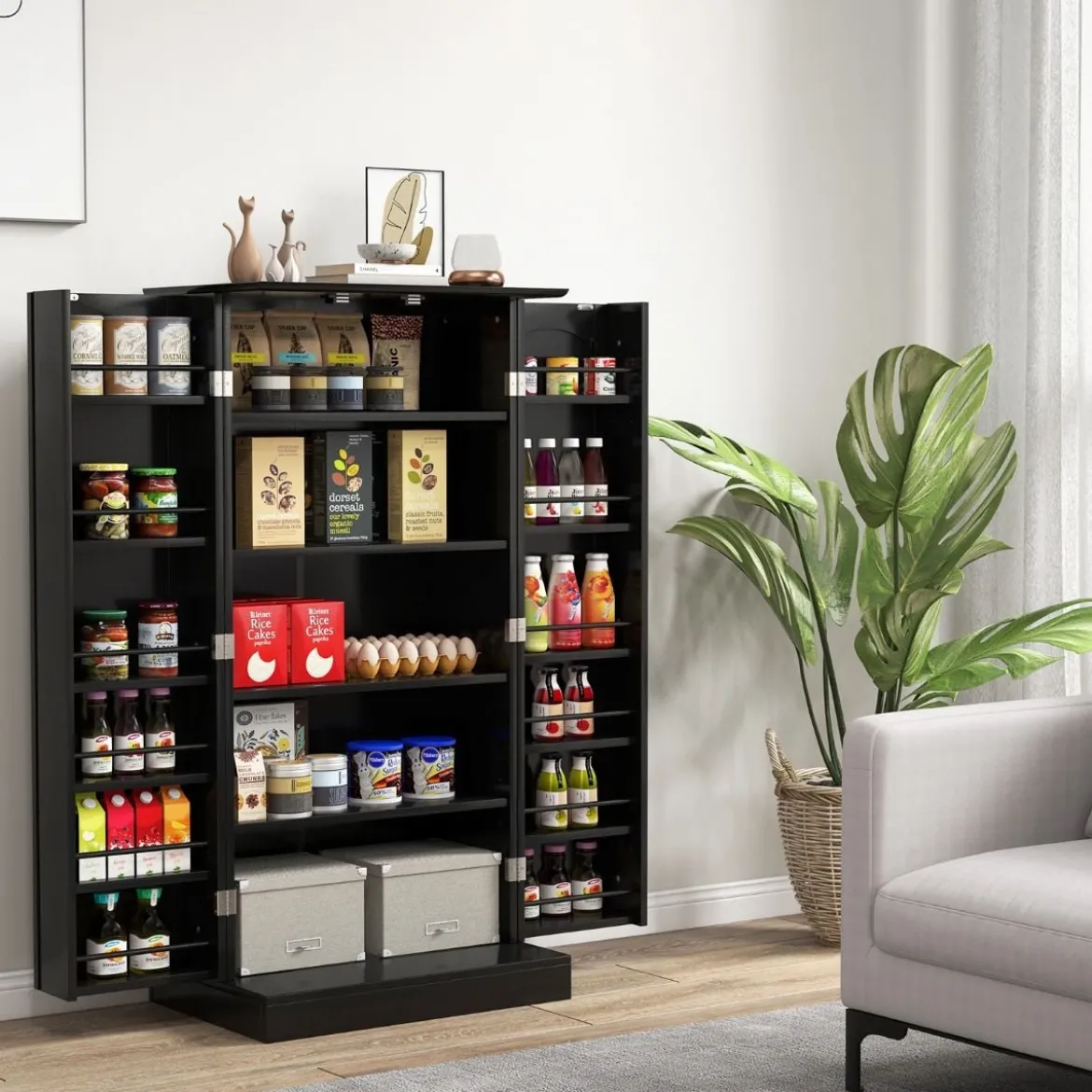Küchenschrank mit 2 Türen & 6 Verstellbaren Einlegeböden Vorratsschrank 60 x 40 x 120,5 cm