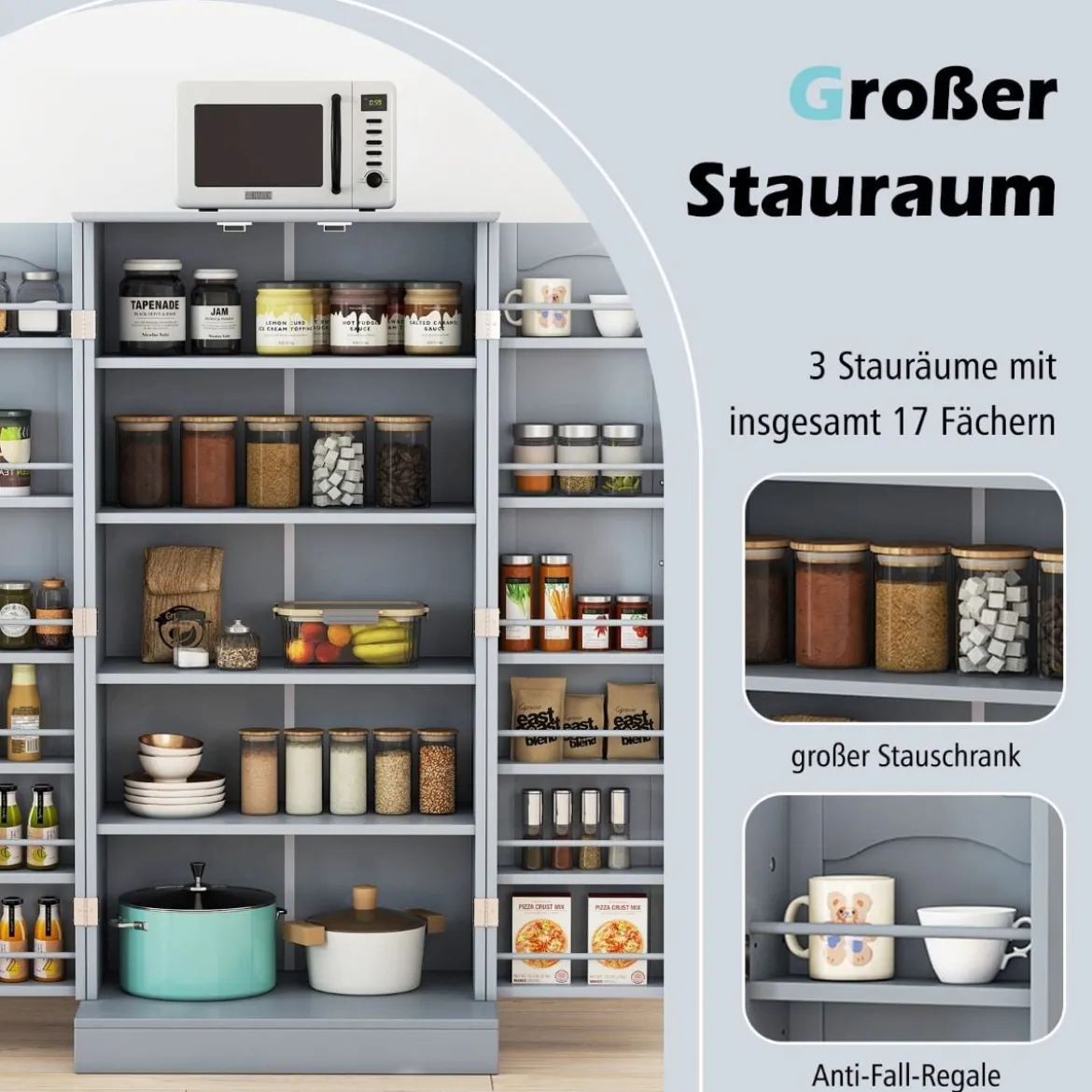 Küchenschrank mit 2 Türen & 6 Verstellbaren Einlegeböden Vorratsschrank 60 x 40 x 120,5 cm