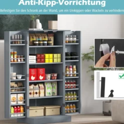 Küchenschrank mit 2 Türen & 6 Verstellbaren Einlegeböden Vorratsschrank 60 x 40 x 120,5 cm