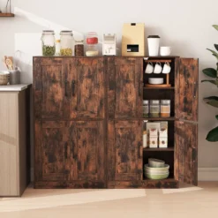 Küchenschrank mit 4 Türen & Verstellbaren Regalen Buffetschrank Vorratsschrank Braun