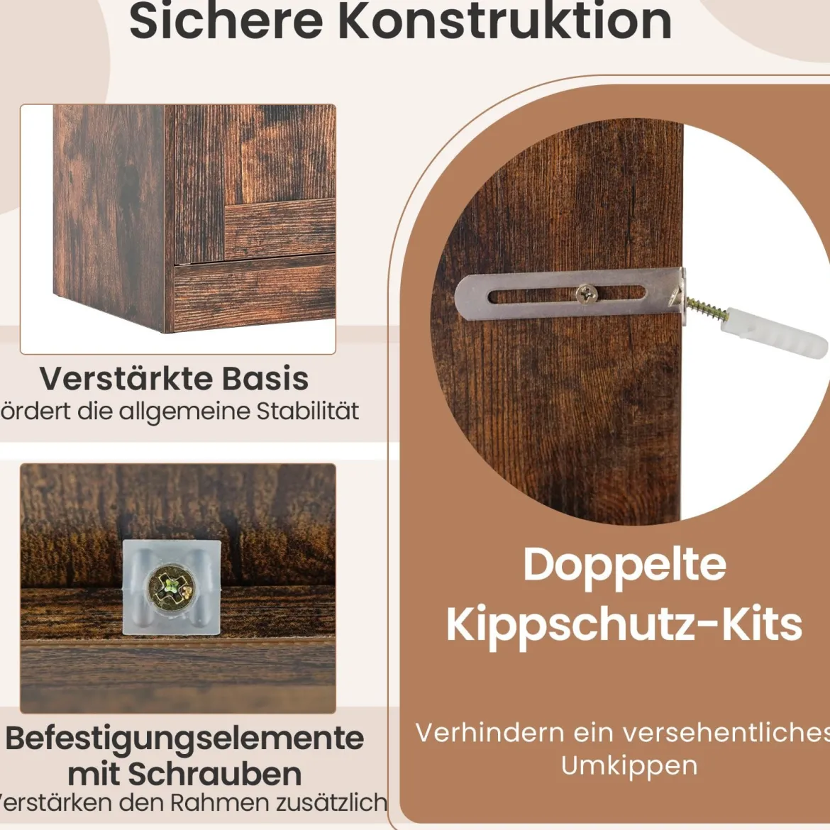 Küchenschrank mit 4 Türen & Verstellbaren Regalen Buffetschrank Vorratsschrank Braun