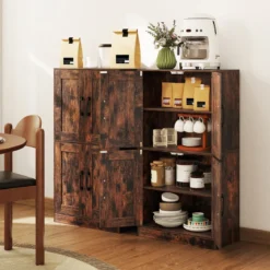 Küchenschrank mit 4 Türen & Verstellbaren Regalen Buffetschrank Vorratsschrank Braun