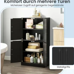 Küchenschrank mit 4 Türen & Verstellbaren Regalen Buffetschrank Vorratsschrank Schwarz