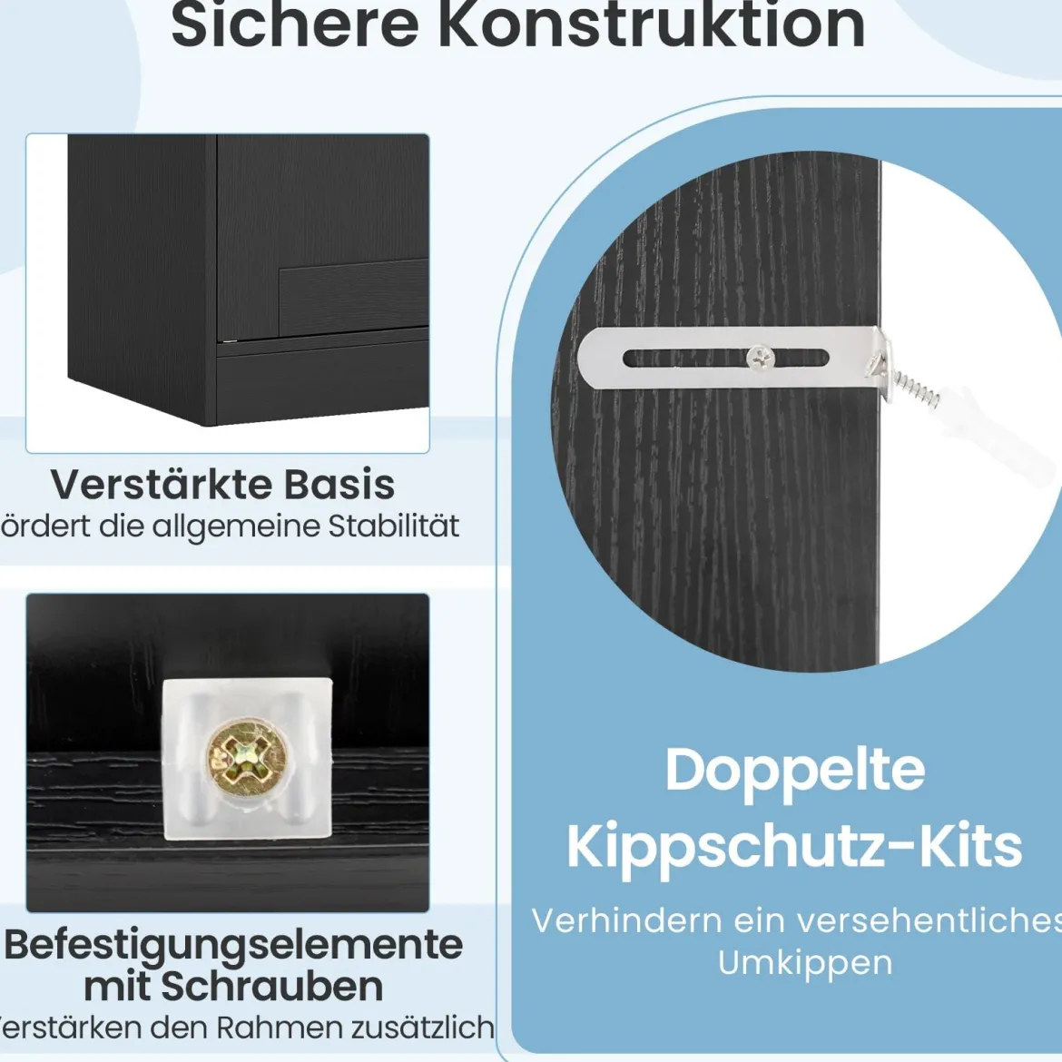 Küchenschrank mit 4 Türen & Verstellbaren Regalen Buffetschrank Vorratsschrank Schwarz